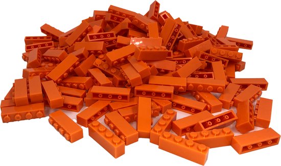 100 Bouwstenen 1x4 | Oranje | Compatibel met Lego Classic | Keuze uit vele kleuren | SmallBricks van Merkloos