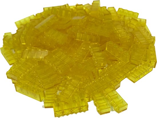 100 Bouwstenen 1x4 | Transparant Geel | Compatibel met Lego Classic | Keuze uit vele kleuren | SmallBricks van SmallBricks