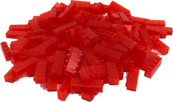 100 Bouwstenen 1x4 | Transparant Oranje | Compatibel met Lego Classic | Keuze uit vele kleuren | SmallBricks van SmallBricks