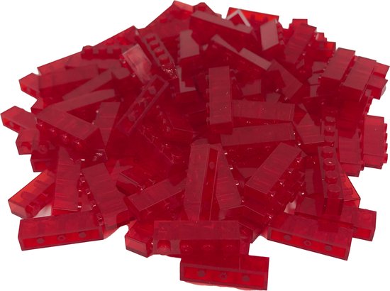 100 Bouwstenen 1x4 | Transparant Rood | Compatibel met Lego Classic | Keuze uit vele kleuren | SmallBricks van SmallBricks