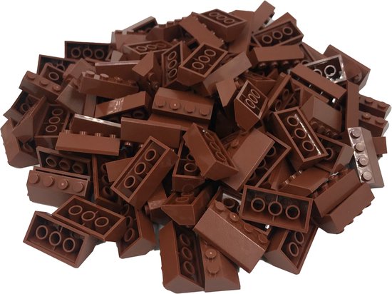 100 Bouwstenen 2x4 dakpan 45 graden | Bruin | Compatibel met Lego Classic | Keuze uit vele kleuren | SmallBricks van Merkloos