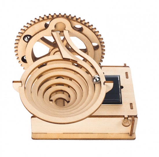 3D Houten Puzzel Hybride, Zonne-energie en batterij, Knikkerbaan; Spiraal, PZ031, 15 x 10,5 x 12cm van Robotime
