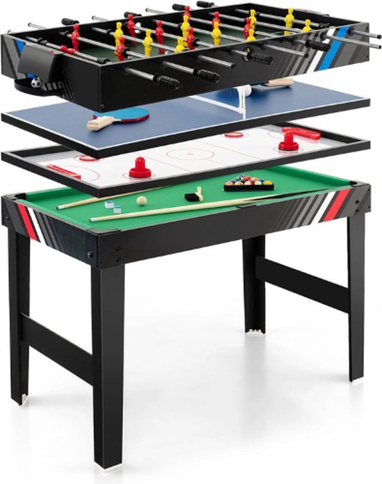 4 in 1 Speeltafel – Airhockeytafel – Voetbaltafel – Pooltafel – Pingpongtafel – Multifunctioneel – Inclusief Accessoires – Volledige Set – Hoge Kwaliteit van Tectake