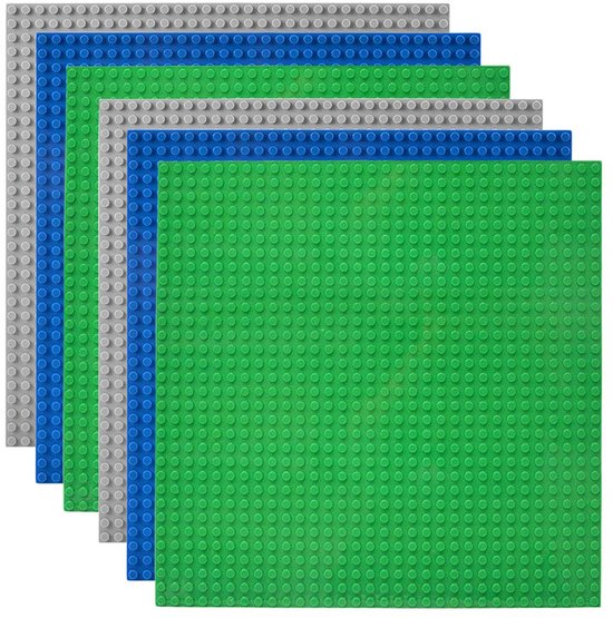 6x Bouwplaten 25x25 cm - Set Groen Blauw Grijs - Compatibel met LEGO Bouwstenen - Stevige Speelplaten voor Creatief Bouwen - Voor Kinderen Vanaf 3 Jaar van Sophies Kids.
