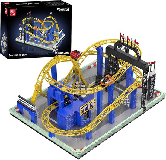 Achtbaan Bouwset - Klemstenen Pretpark - Bouwen en Spelen - Met Motor - 38.3 cm x 53.8 cm - Geel van Merkloos