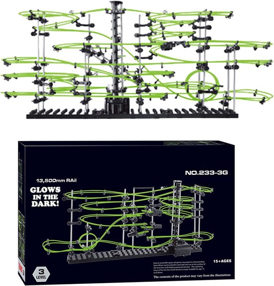 Achtbaan Bouwset - Knikkerbaan Motor - Educatief Spel - Dynamische Doolhofbouw - 78x16x33cm - Zwart Groen van Merkloos