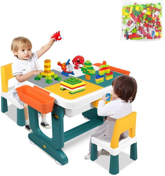 ACXIN Kindertafel met Stoel – Multifunctionele Activiteitentafel voor Kinderen met Opbergbox en Bouwstenen, Speeltafel en Knutseltafel Set voor Jongens en Meisjes van Merkloos