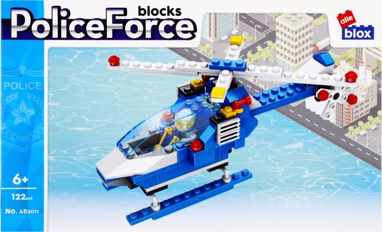 AlleBlox - Politie Helikopter- KinderSpeelgoed- 19/9/7 cm- Bouwen - Voertuig - Blauw van AlleBlox