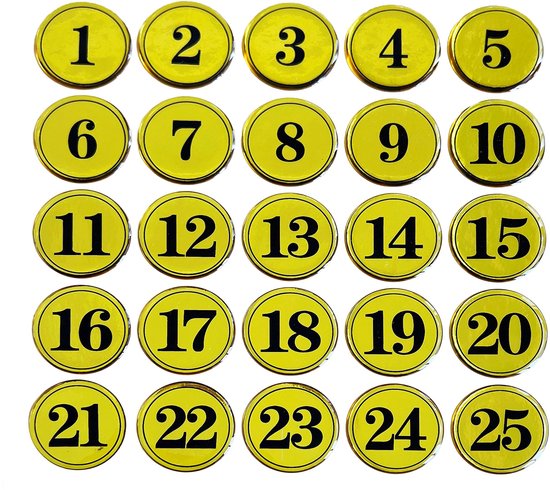 Allecto - Ronde tafel nummers - PVC Cirkel Tabel nummers - Goud - Nummering 1 tot 25 - Ideaal voor restaurants en pubs - Perfect voor hotels en B &... van Merkloos