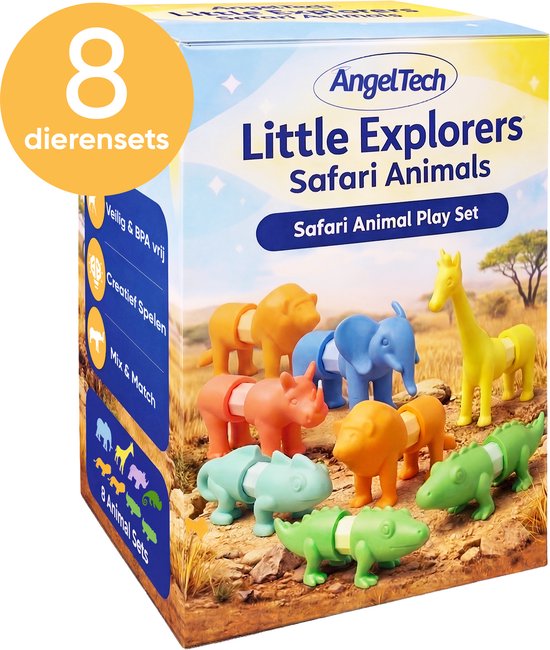 AngelTech Little Explorers Safari Animals – Magnetisch speelgoed – Compatibel met SmartMax My First – 28 Onderdelen – Meisjes Speelgoed – Jongens Speelgoed – 8 Complete Dieren van Merkloos