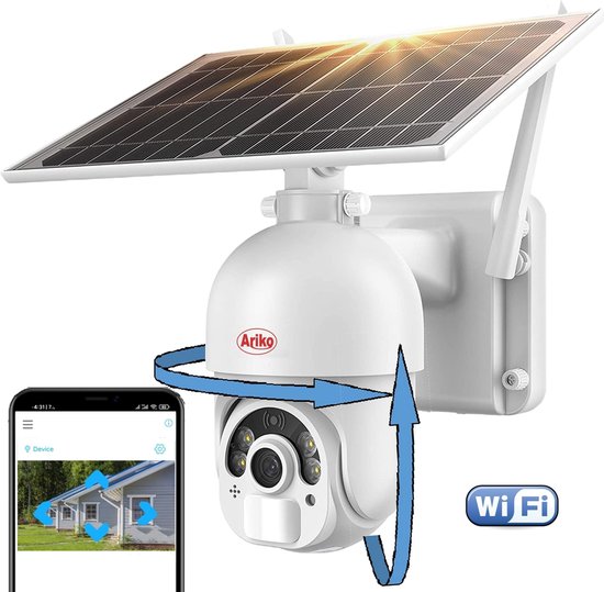 Ariko beweegbare PTZ camera 2mp met zonnepaneel en Wifi - met audio - persoon volger - Nederlandse handleiding en ondersteuning van Ariko