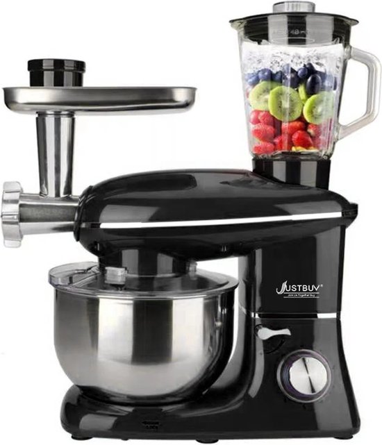 Ariqo 3-in-1 Keukenmachine - Keukenmixer met Mengkom - 1500W - 6 Standen - Brood, Vleesmolen, Smoothie, Garde - 5.5L - Zwart van Ariqo