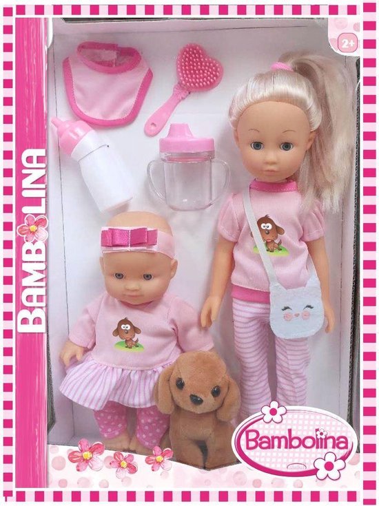 Baby and Toddler 35cm & 20cm Poppen met Pluche hond en accessoires van Bayer Design