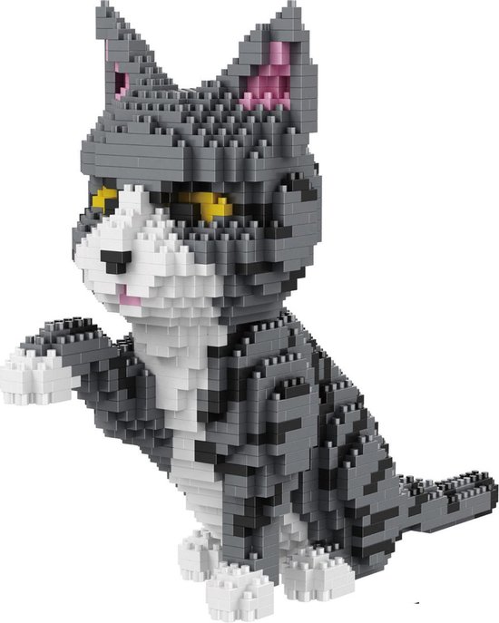 Balody Grijs witte kat - Nanoblocks / miniblocks - Bouwset / 3D puzzel - 1300 bouwsteentjes - Balody 16038 van Balody