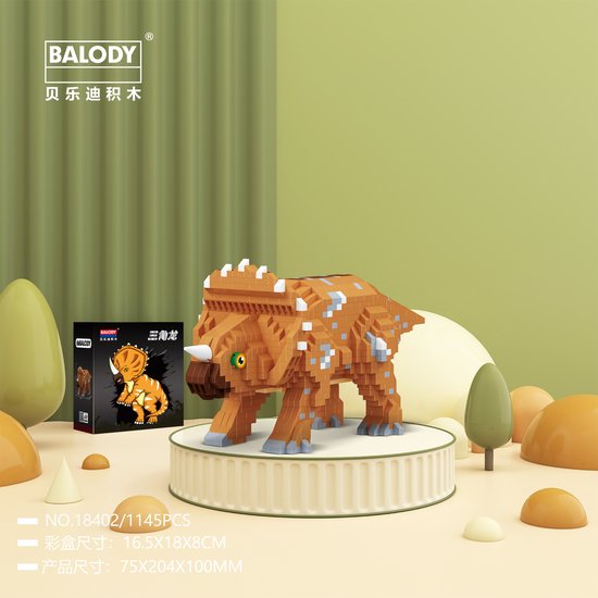 Balody Triceratops - Nanoblocks / miniblocks - Bouwset / 3D puzzel - 1145 bouwsteentjes - Balody 18402 van Balody