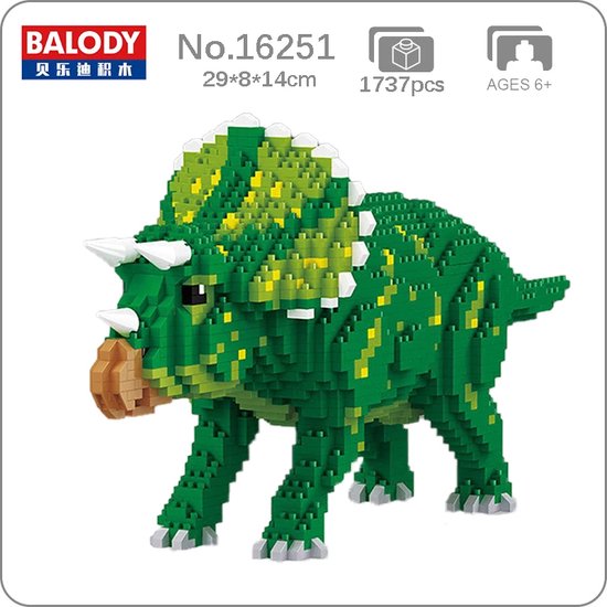 Balody Triceratops - Nanoblocks / miniblocks - Bouwset / 3D puzzel - 1737 bouwsteentjes - Balody 16251 van Balody