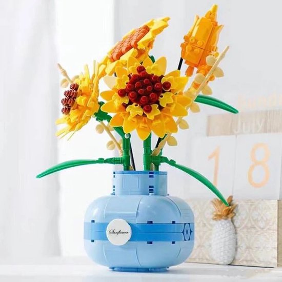 Balody Vaas Zonnebloemen - Nanoblocks / miniblocks - Bouwset / 3D puzzel - 559 bouwsteentjes - Balody 21090 van Balody