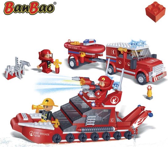 BanBao Brandweerwagen en Boot Set 8312 van BanBao