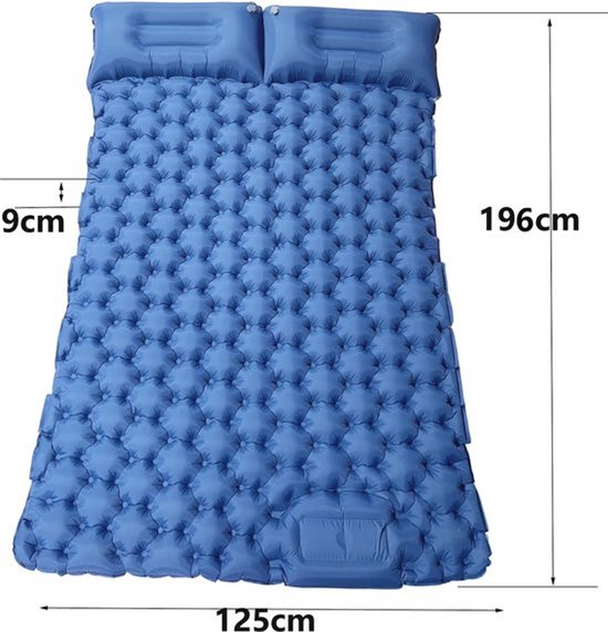 Bealive® Opblaasbare matras - 2 persoons - Met luchtkussen - Camping mat - Draagbare luchtmatras - Met ingebouwde voet pomp - Huidvriendelijk, waterdicht en duurzaam - 196 x 125 x 9 cm van Bealive