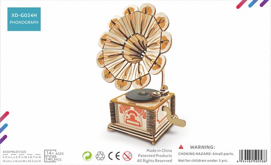 Bigbubble - Houten 3D puzzel - Bouwpakket - Platenspeler - Grammofoon - 140 onderdelen - Modelbouw- creatief - Science Kit - Cadeau van BIG