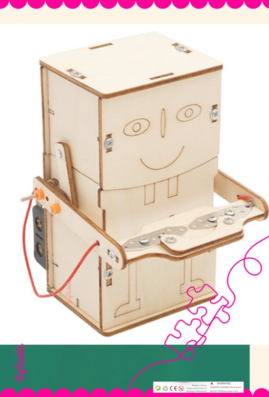 Bigbubble - Munteneter - Spaarpot - Robot - Houten 3D bouwpakket - Spaarpot - interactief - creatief - Science Kit - cadeau - van BIG