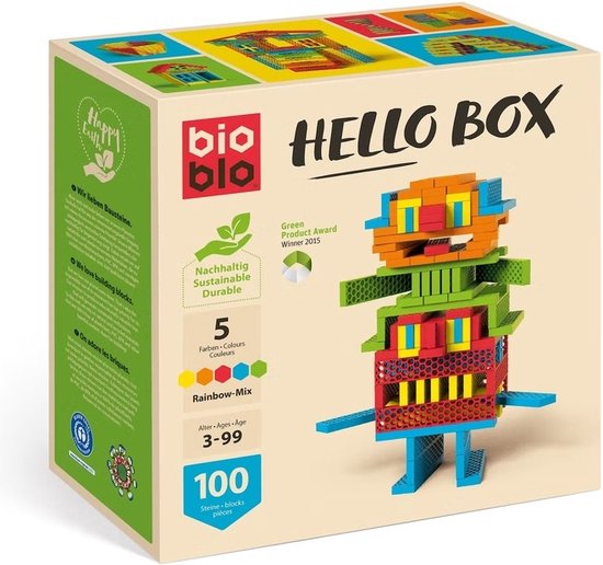 Bioblo Bouwset - Hello Box Rainbow-Mix met 100 stenen van Bioblo
