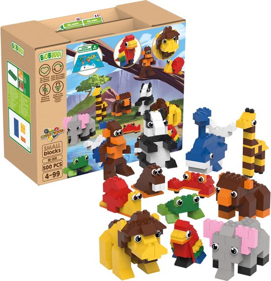 BiOBUDDi Dieren avontuur - Dieren speelgoed - Biologisch plastic - Passend op Lego Duplo - Inclusief stickervel - CO2 Neutraal + 100% Recyclebaar van Biobuddi