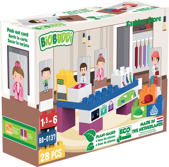 BiOBUDDi Plantaardige Blokkenset Kledingwinkel - 28 delig van Biobuddi
