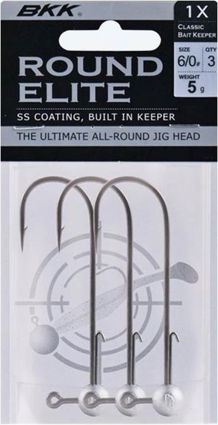 BKK Round Elite Jigheads + Baitkeeper Grijs 17g - Haak: 4/0 van BK