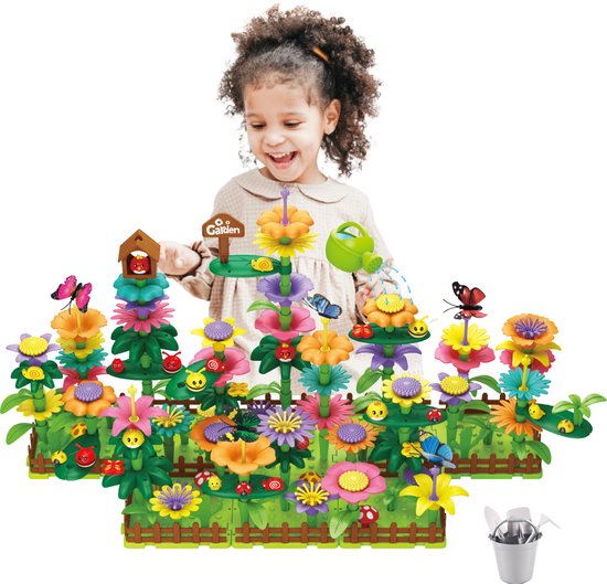 Bloemen bouwpakket met insecten XXL 282 stukken- Sinterklaas cadeaujes speelgoed meisjes 3 4 5 jaar - Bloementuin speelgoed 6 Jaar - Montessori Speelgoed Meisjes 4 Jaar - Cadeau Meisje 6 jaar 7 jaar - Kinderspeelgoed 5 jaar-Speelgoedboek van Funny Fox