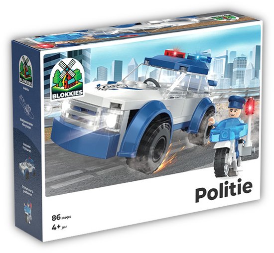 Blokkies Politieauto & Motor Bouwset - Bouwstenen - 86 onderdelen - Constructie Speelgoed - Educatief - 4+ jaar van Blokkies