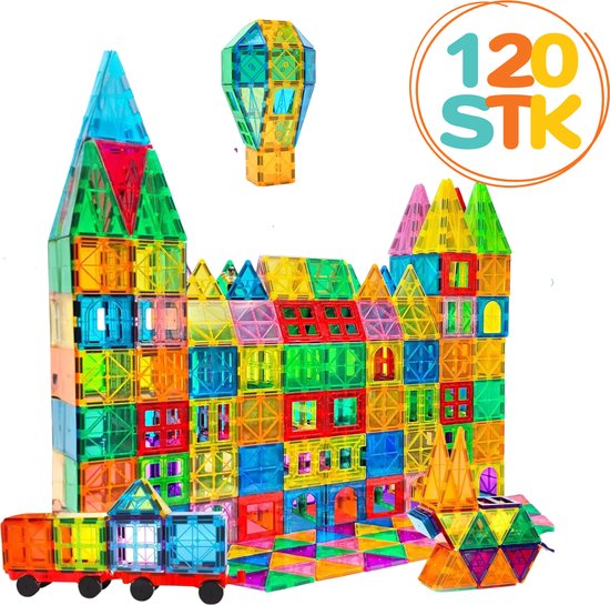Bodilux® Magnetic Tiles incl. ideeënboekje 120 stuks - Magnetisch Speelgoed – Magnetische tegels - Magnetic Tiles Speelgoed - Montessori Speelgoed van Bodilux
