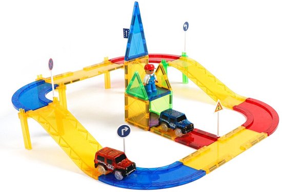 Bolture Magnetische Bouwstenen - Magnetische tegels - Magnetic Tiles - Magnetisch Speelgoed Bouwblokken - Racebaan - 82 Stuks van Bolture
