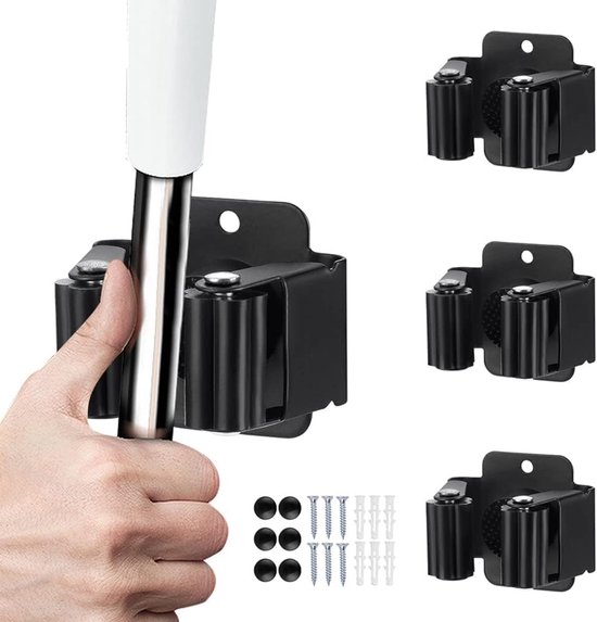 BOTC Bezemhouder - 4 stuks - RVS - Tuingereedschap Ophangsysteem - Zwart van BOTC