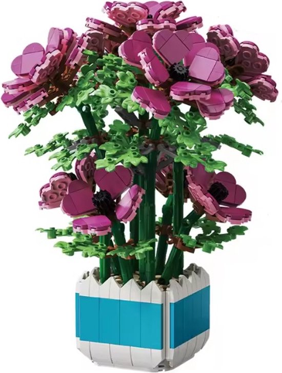 Bouwblokjes Actiniaria plant in pot, 1067 blokjes | compatible met Lego | kunstbloemen bouwpakket | bouwset bloemen bouquet | past op Lego | modelbouw voor kinderen & volwassenen | kunstbloemen decoratie woonkamer van Liyuandian