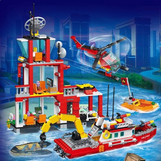 Bouwblokjes City Haven brandweer kazerne, 779 blokjes | te combineren met Lego | compatible met Lego City brandweer kazerne bouwpakket | bouwblokjes bouwpakket van Merkloos