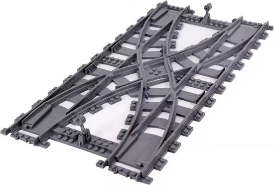 Bouwblokjes spoorrails dubbelspoor wissel | Compatible met Lego treinbaan | blokjes spoorbaan dubbele wissel | past op Lego | van Bouwblokjes