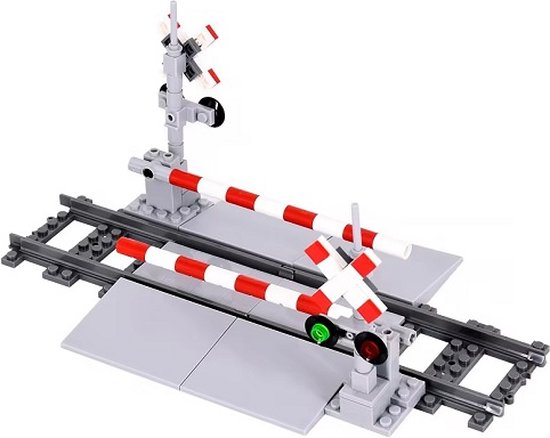 bouwblokjes spoorwegovergang, geschikt voor Lego treinbanen. Bouwpakket met Lego compatible blokjes van BlueBrixx