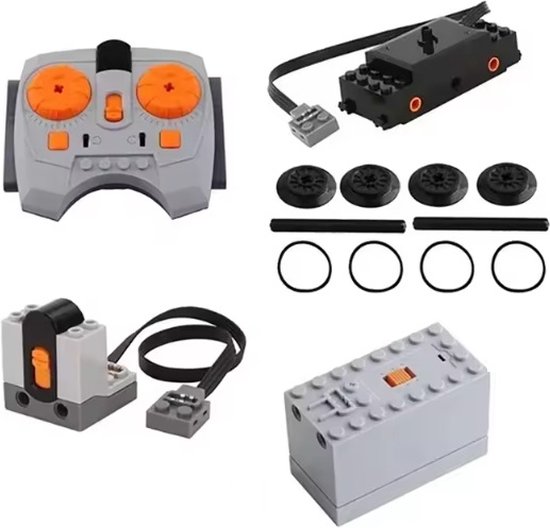 Bouwblokjes trein elektrificeer set met afstandsbediening, ontvanger, treinmotoe en accobox, compatible met Mould King en Lego treinen | afstandsbedieningset voor blokjes treinen | bouwblokjes upgrade set, past ook op Lego treinen van BlokBot