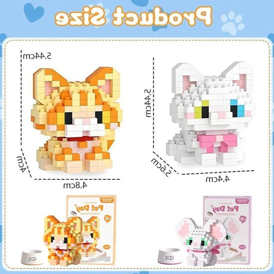 Bouwblokken Speelgoed Set - Mini Katten Figuren - Huis Decoratie - Gedetailleerde Instructies - 2 Stuks - Oranje Wit van Merkloos