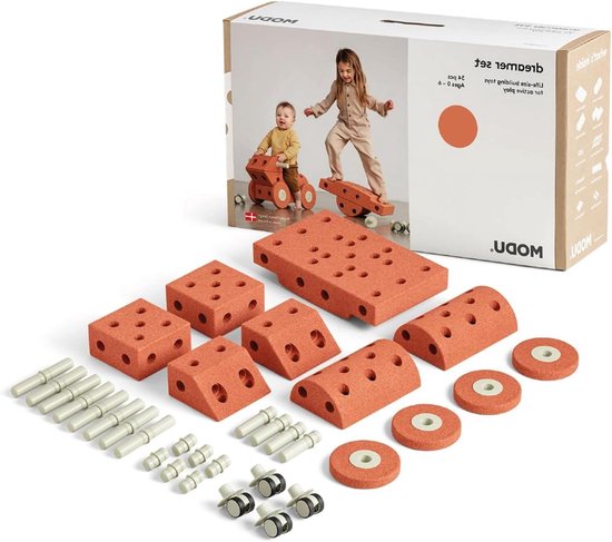 Bouwdoos Starterset - Bouwstenen Blokken - Creatief Spelen - Ontwikkeld voor 0-6 jaar - 34 Delen - Oranje Groen van Merkloos
