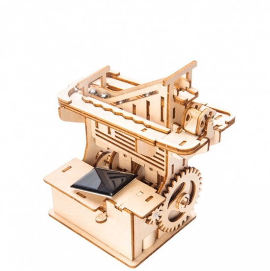 Bouwpakket Knikkerbaan De Traploper Hybride op Zonne-energie en Batterij -van hout van EWA Eco-Wood-Art