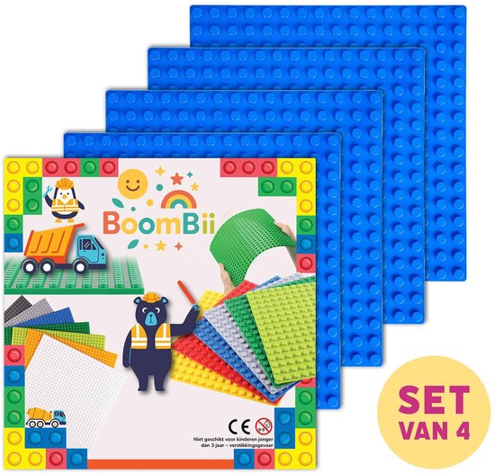 Bouwplaat blauw - geschikt voor DUPLO - set van 4 bouwplaten - BoomBii van BoomBii