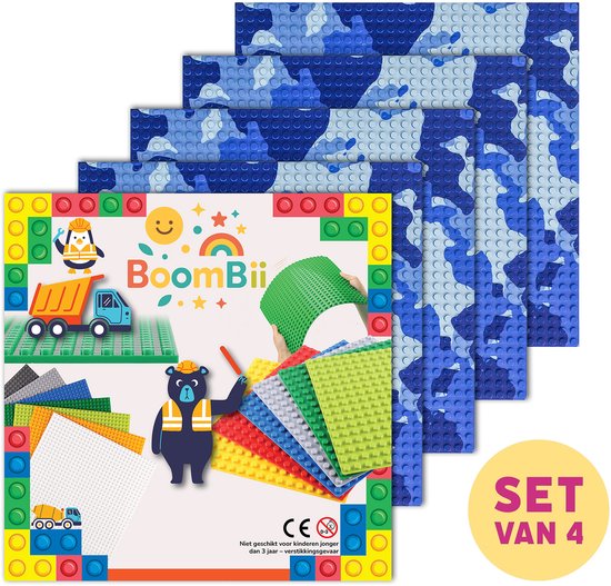 Bouwplaat camouflage groen - geschikt voor LEGO - set van 4 bouwplaten van Hubelino