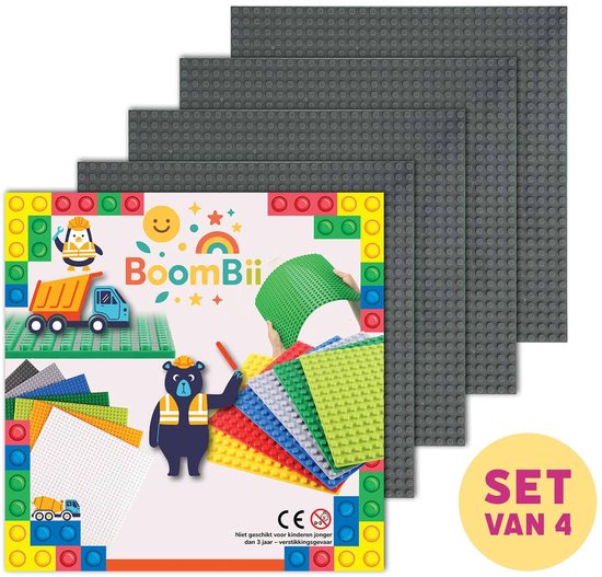 Bouwplaat donkergrijs - geschikt voor LEGO - set van 4 bouwplaten van Strictly Briks