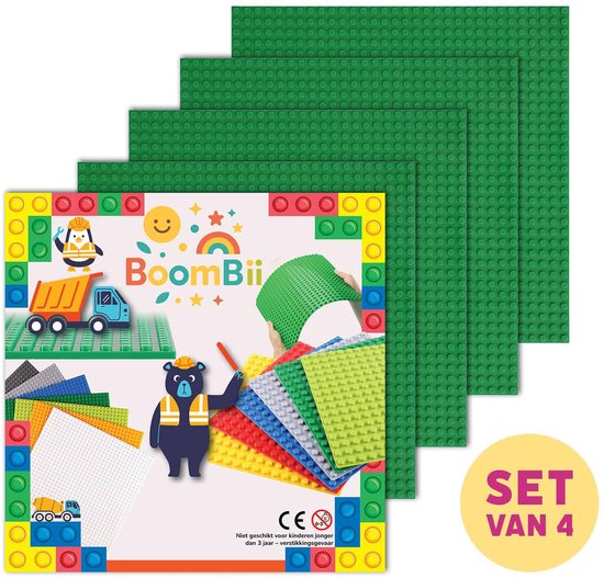 Bouwplaat donkergroen - geschikt voor LEGO - set van 4 bouwplaten van Hubelino