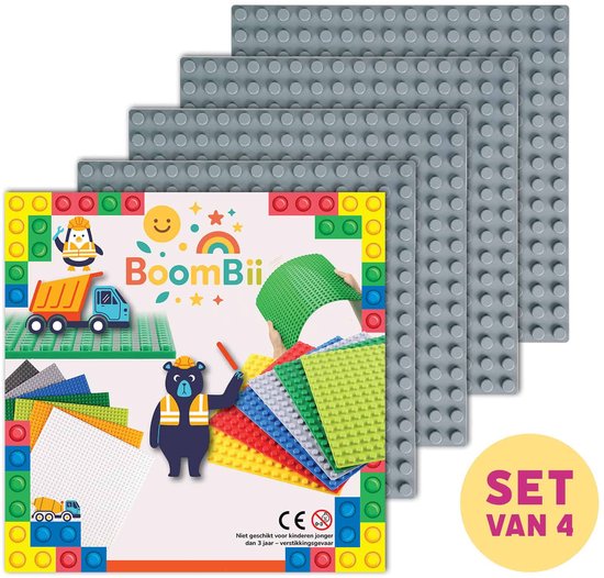 Bouwplaat grijs - geschikt voor DUPLO - set van 4 bouwplaten - BoomBii van BoomBii