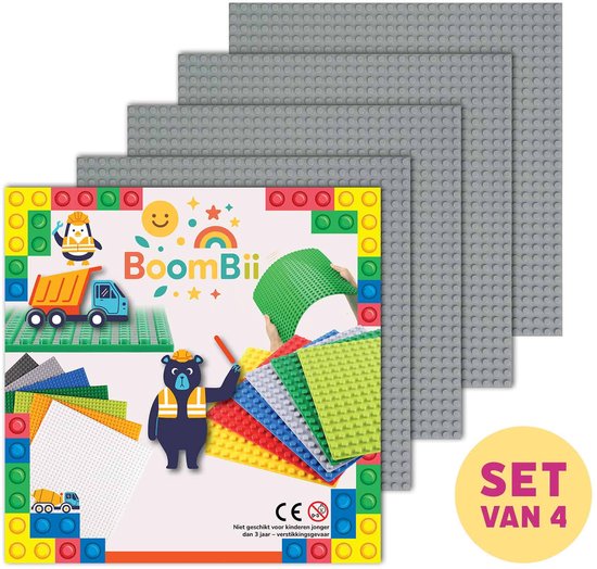 Bouwplaat lichtgrijs - geschikt voor LEGO - set van 4 bouwplaten van MOCS.