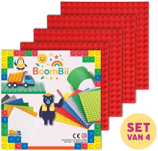 Bouwplaat rood - geschikt voor DUPLO - set van 4 bouwplaten - BoomBii van BoomBii