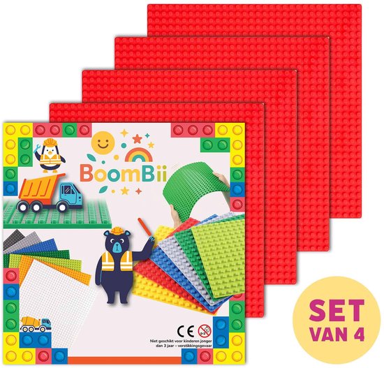 Bouwplaat rood - geschikt voor LEGO - set van 4 bouwplaten van Strictly Briks